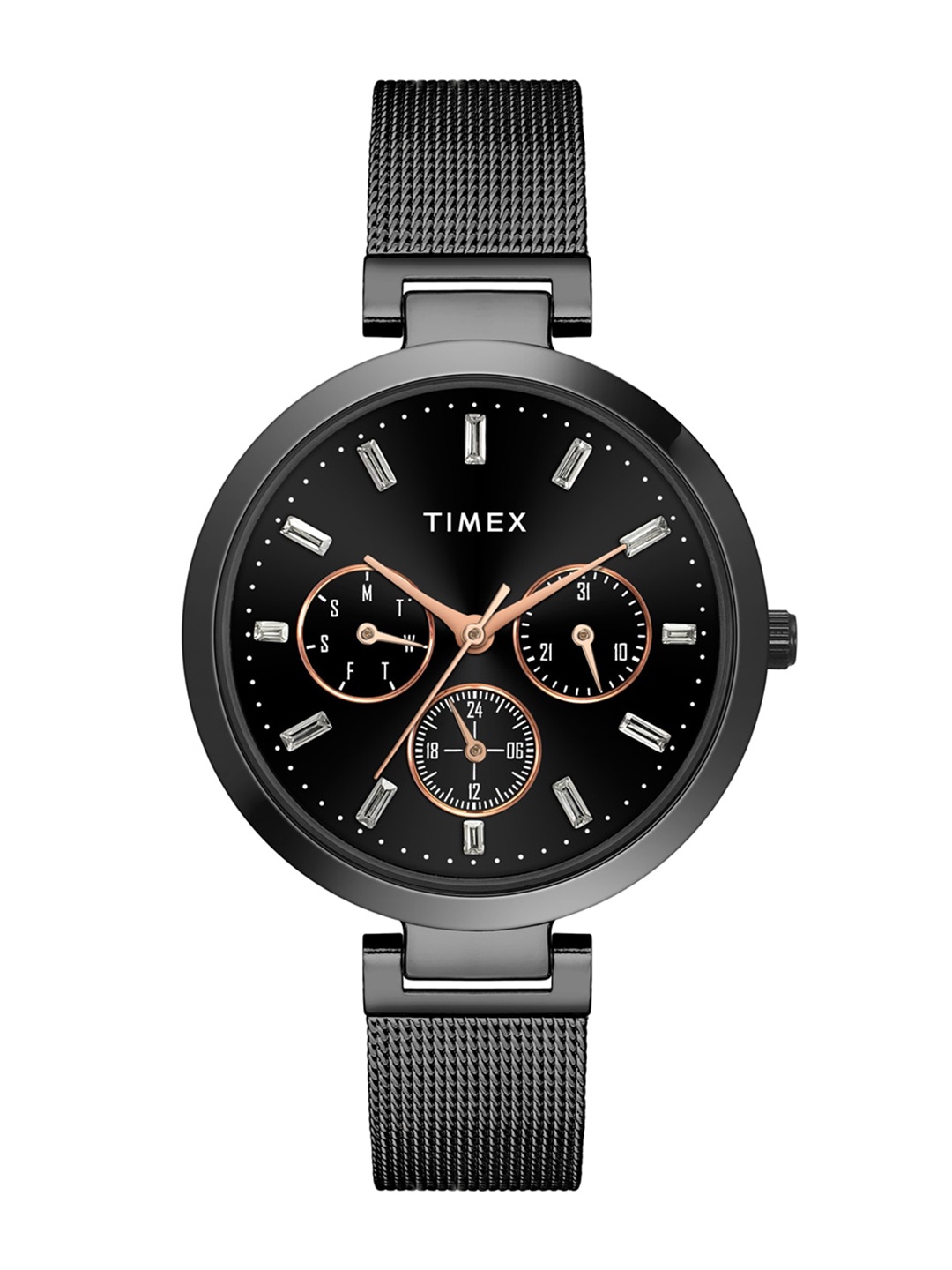 

Timex Women Brass Dial & Stainless Steel Bracelet Style Straps Analogue Watch TW000X243, Black