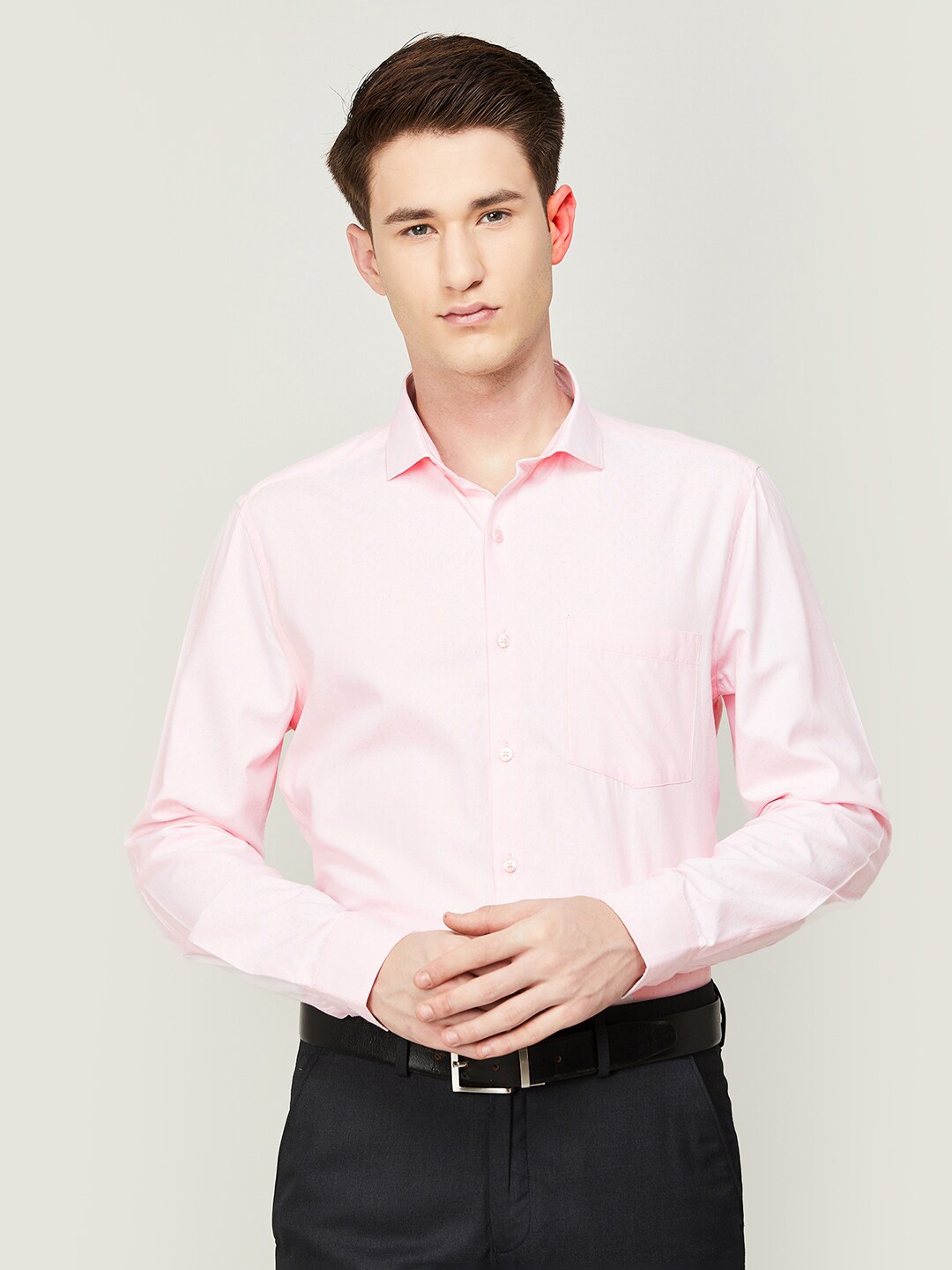 

CODE by Lifestyle Spread Collar Slim Fit Polka Dots Printed Formal Cotton Shirt, Pink