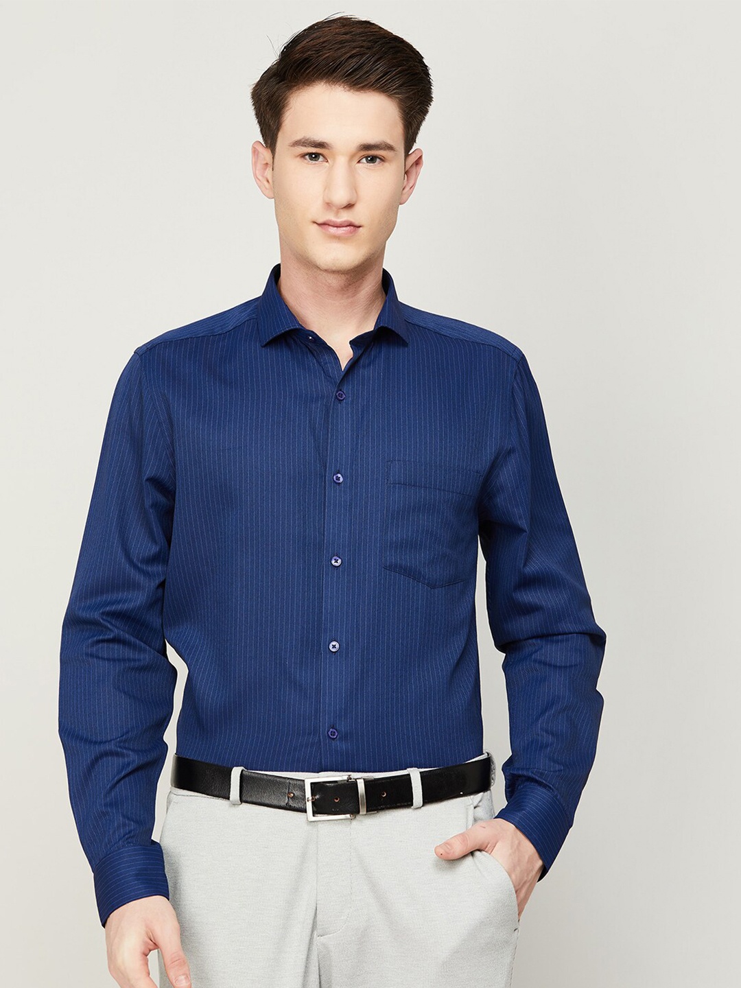 

CODE by Lifestyle Vertical Striped Formal Cotton Shirt, Blue