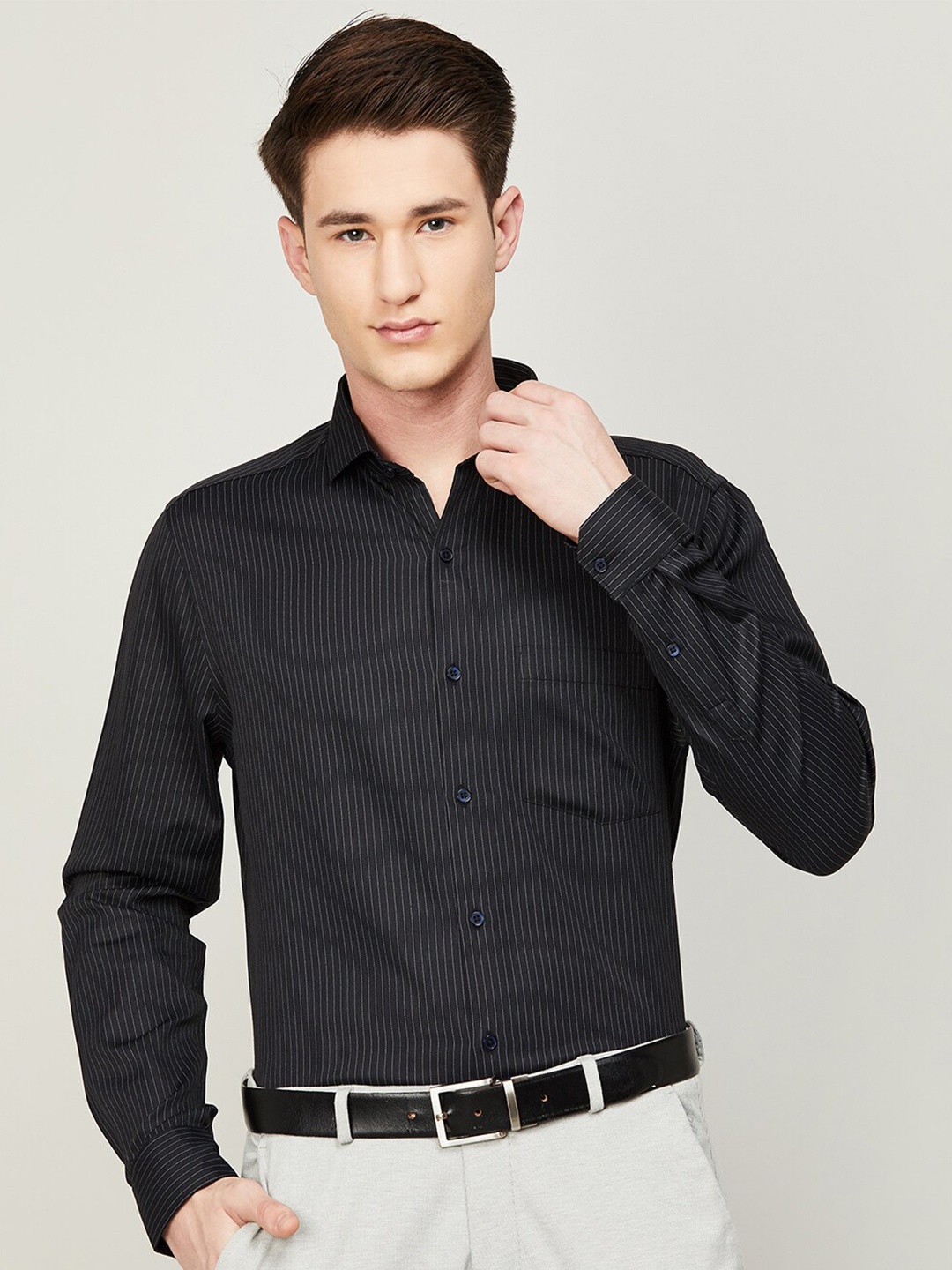 

CODE by Lifestyle Men Striped Formal Cotton Shirt, Black