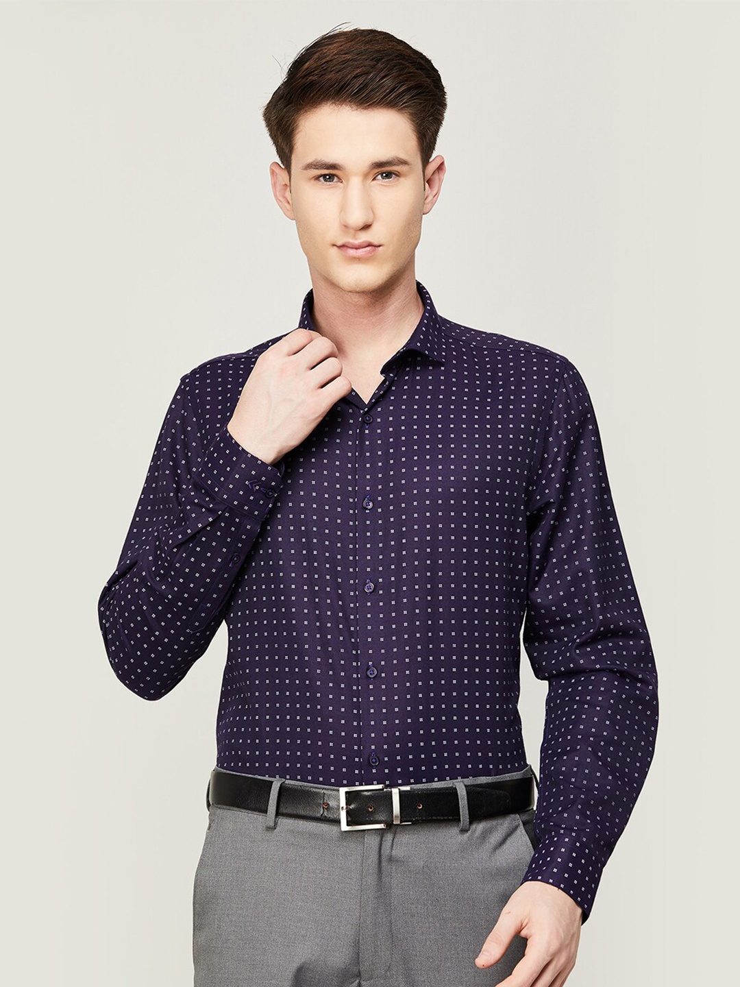 

CODE by Lifestyle Men Slim Fit Printed Formal Cotton Shirt, Navy blue