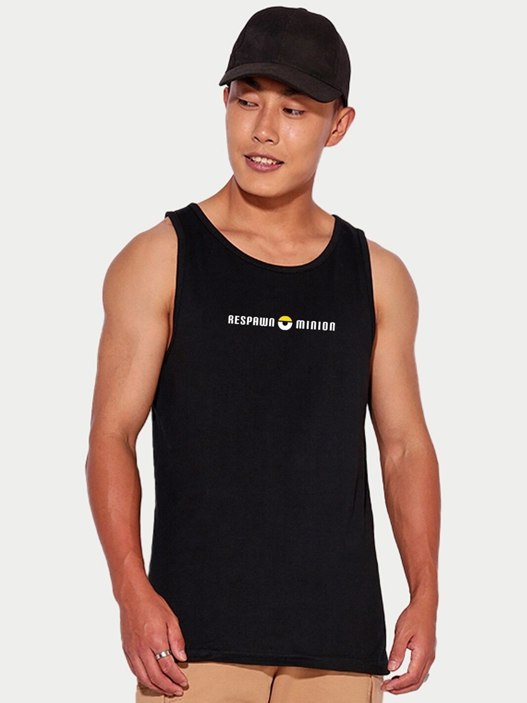 

Bewakoof Men Graphic Printed Cotton Innerwear Vests, Black