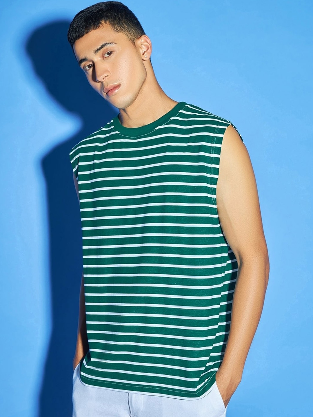 

Bewakoof Men Striped Oversized Cotton Innerwear Vests, White