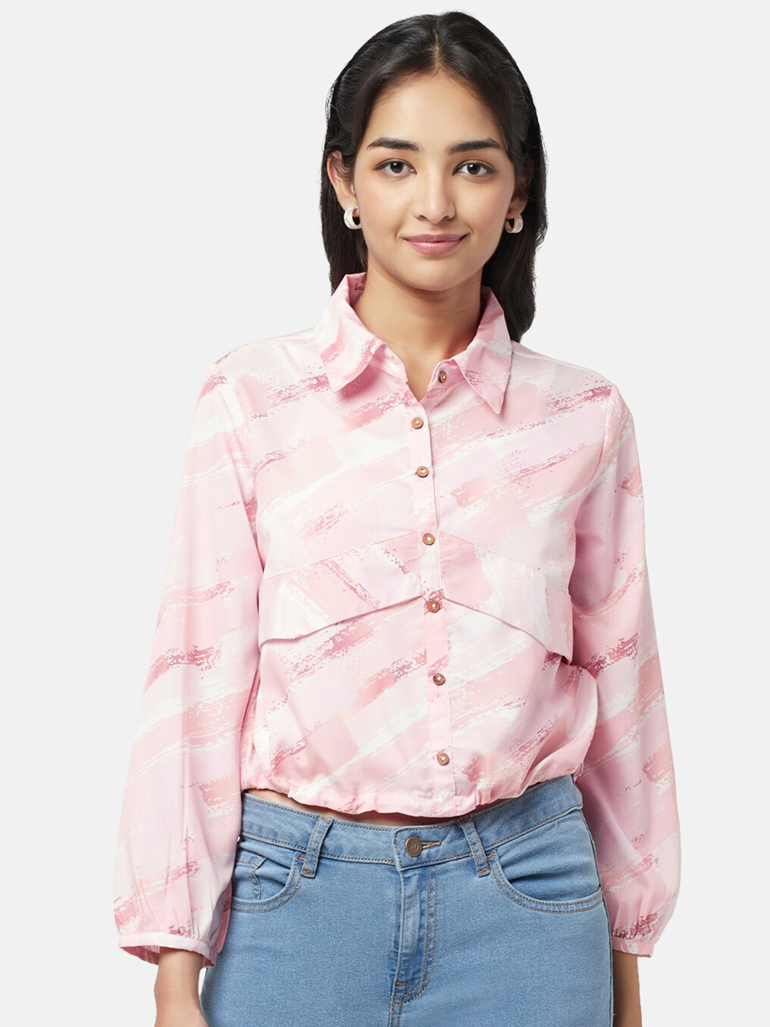

YU by Pantaloons Abstract Printed Shirt Style Top, Pink
