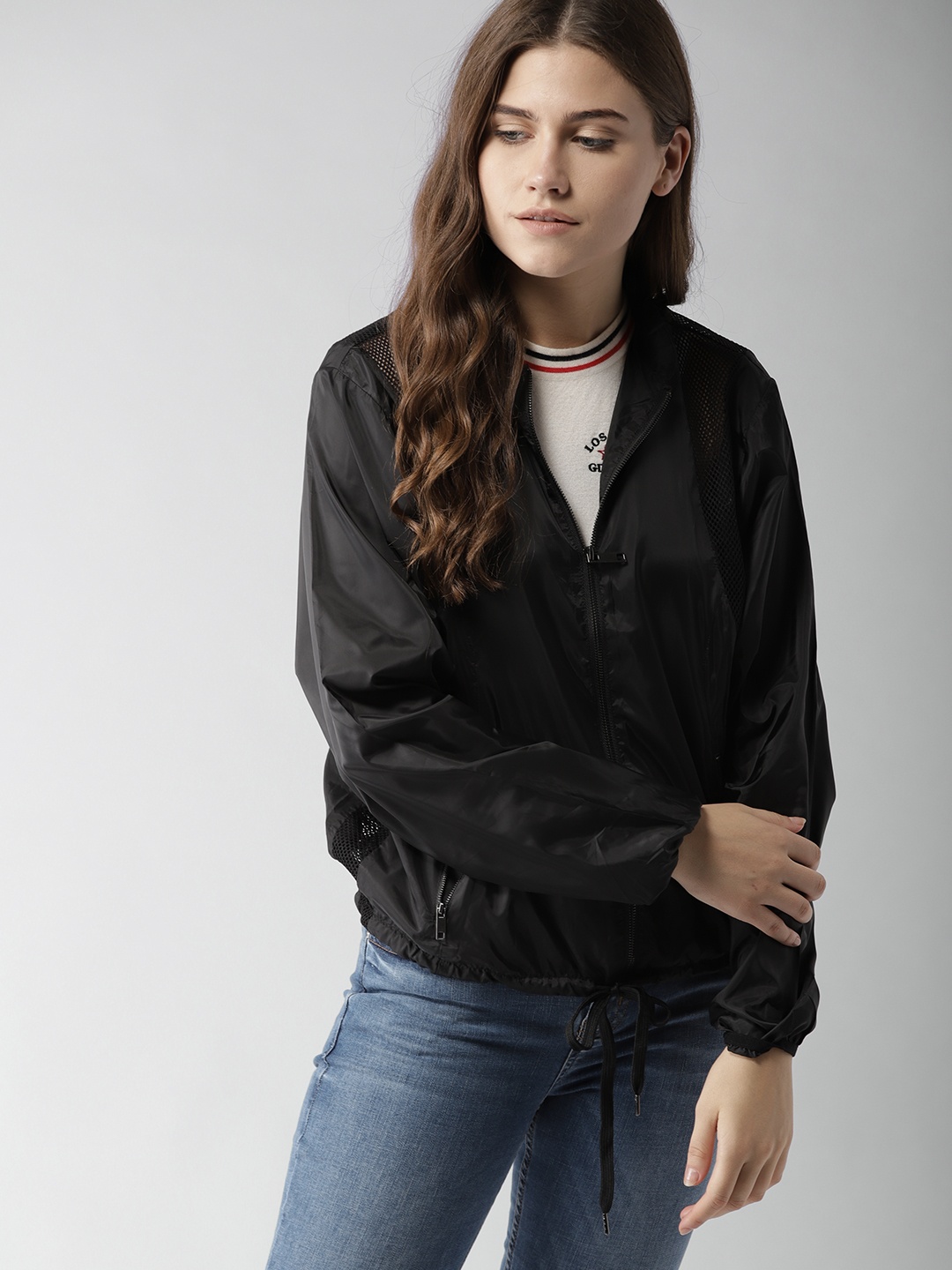

FOREVER 21 Women Black Solid Sporty Jacket