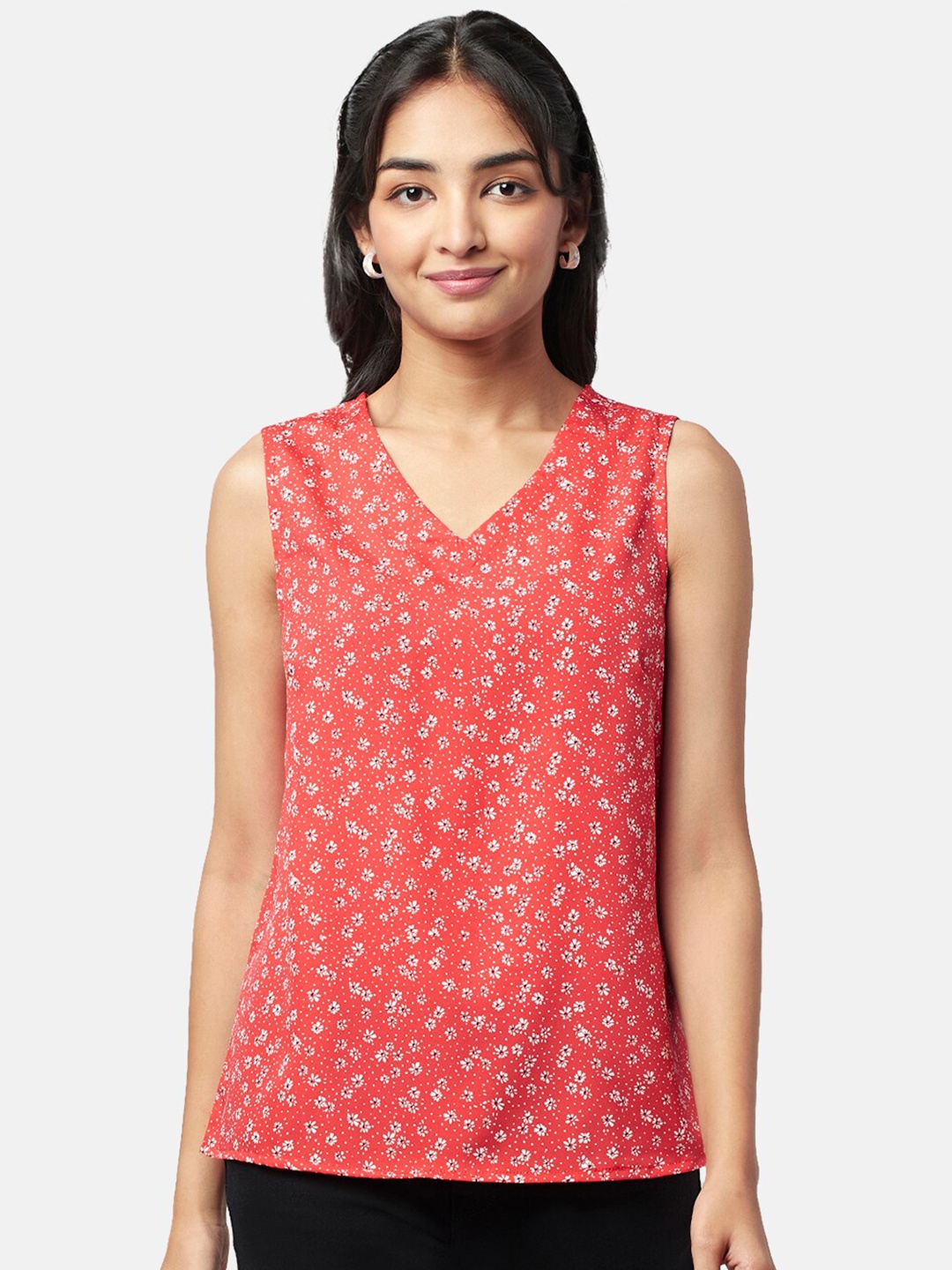 

YU by Pantaloons Floral Print V-Neck Top, Red