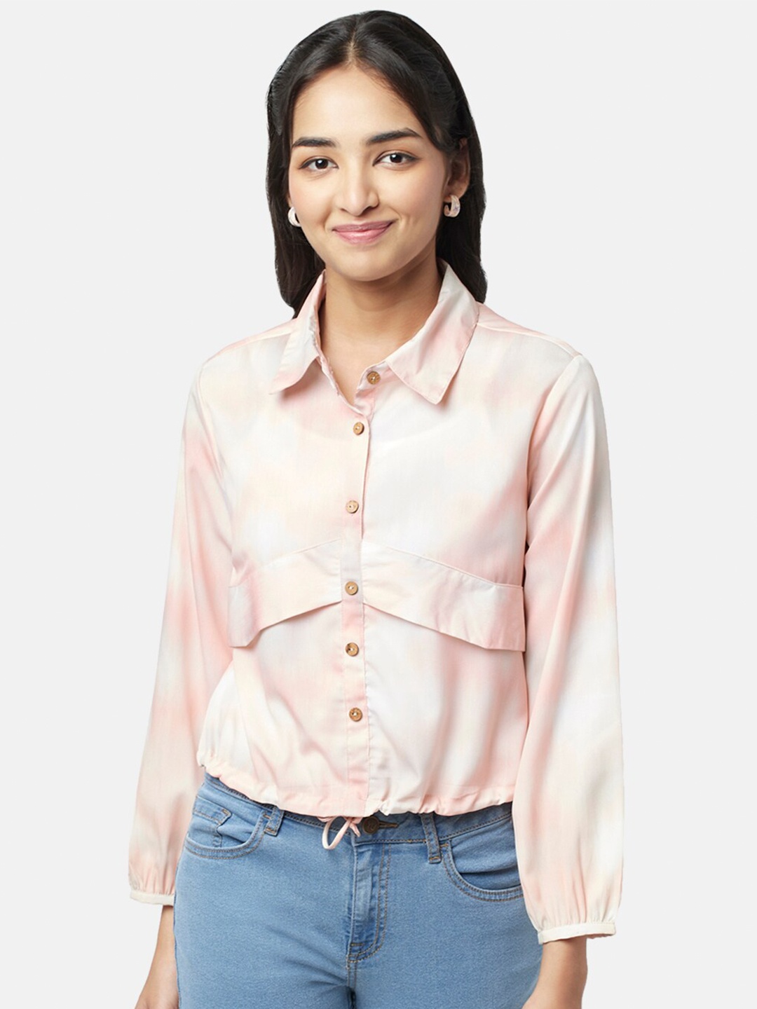 

YU by Pantaloons Shirt Collar Crop Top, Peach