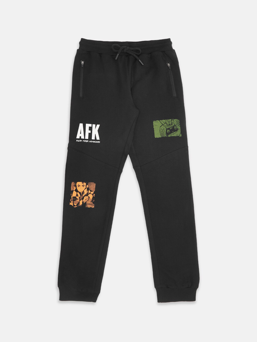 

Pantaloons Junior Boys Graphic Printed Cotton Joggers, Black