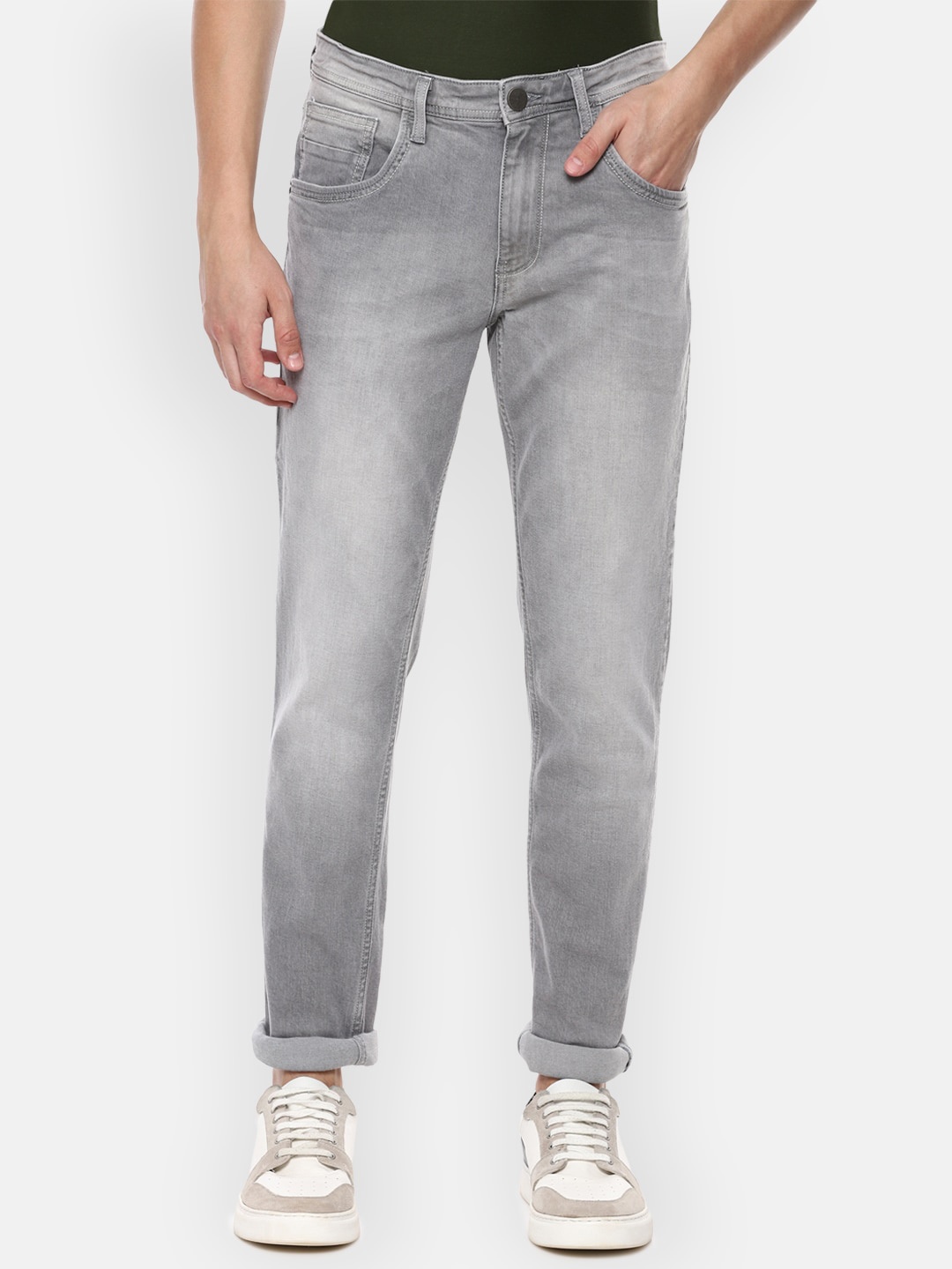 

V Dot Men Skinny Fit Heavy Fade Jeans, Grey