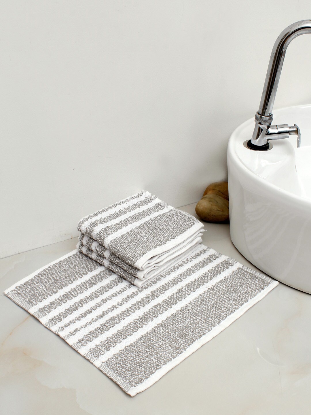 

AVI Living Marl 4 Pieces Grey & White Striped 500 GSM Pure Cotton Face Towels