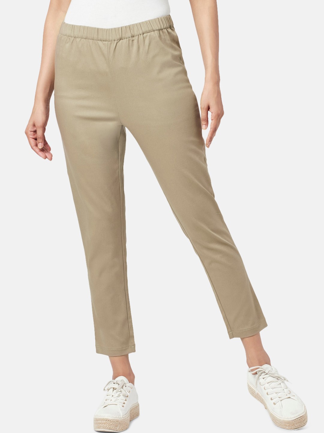 

AKKRITI BY PANTALOONS Women Cotton Trousers, Beige