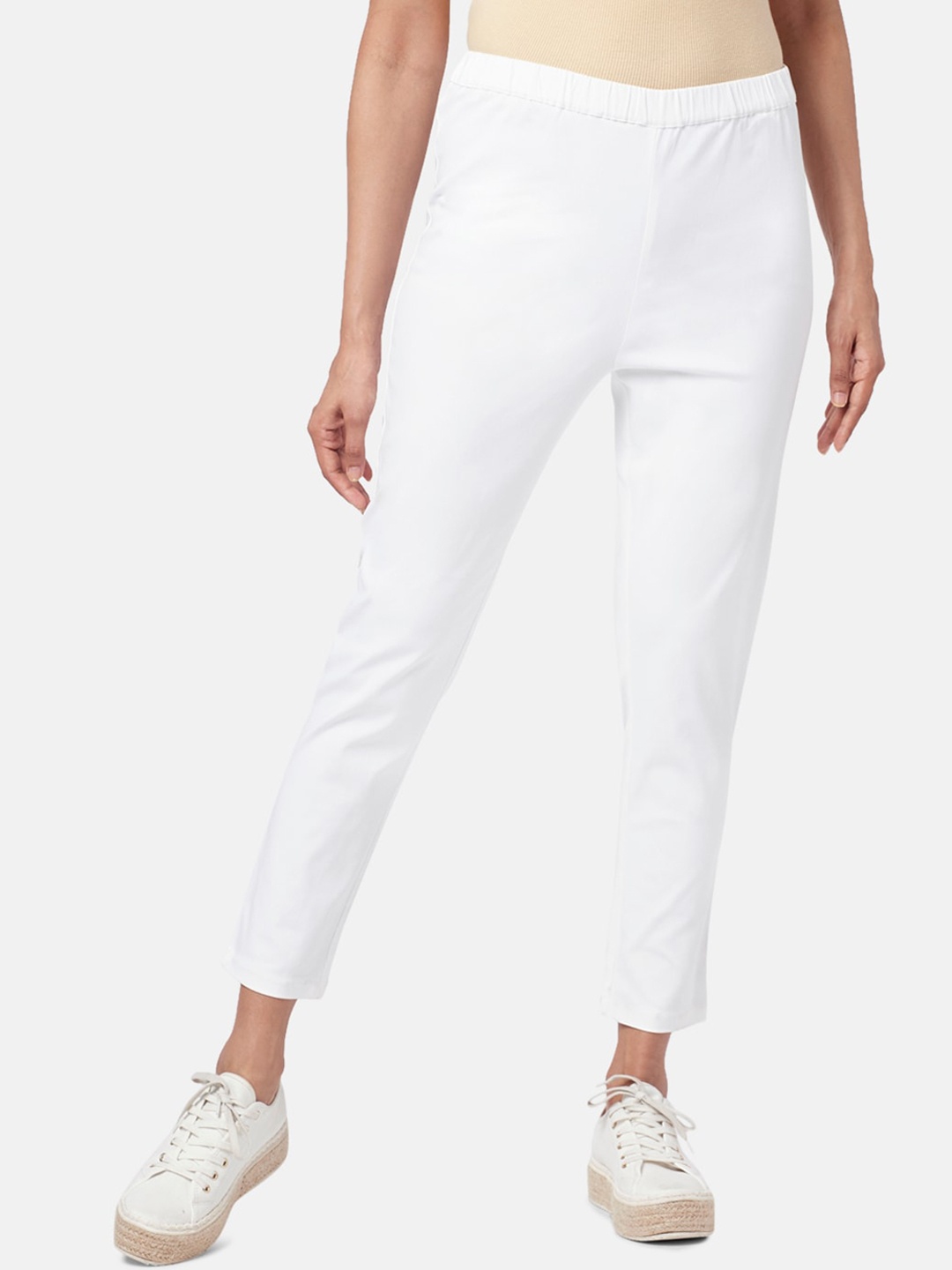 

AKKRITI BY PANTALOONS Women Cotton Trousers, White