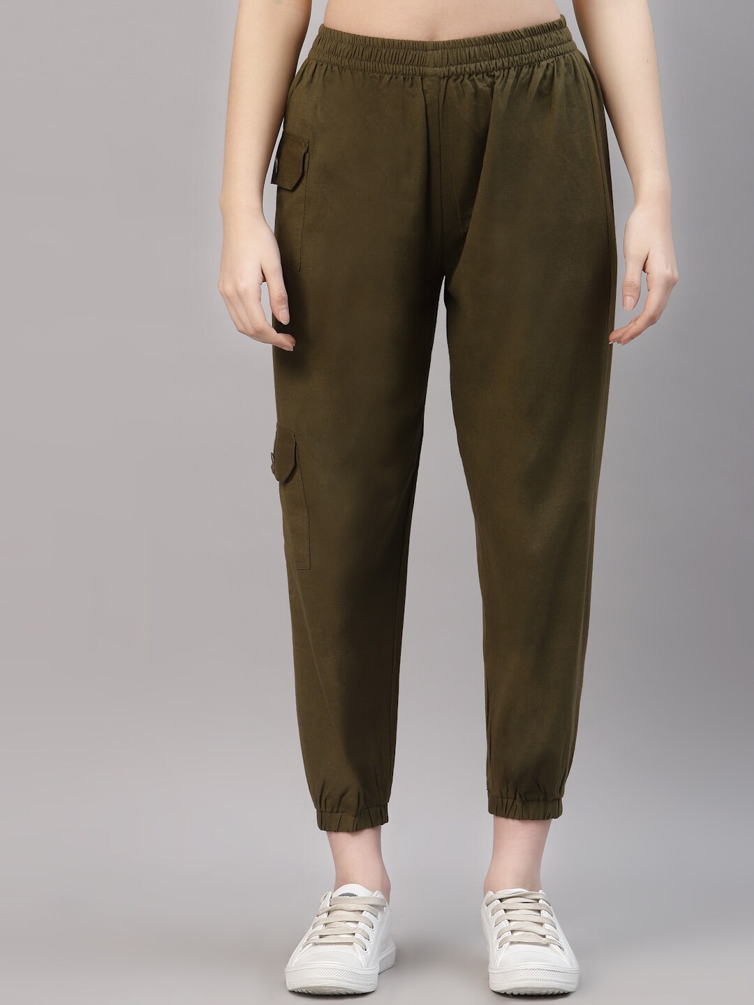 

NEUDIS Women Mid Rise Regular Fit Pure Cotton Joggers, Olive