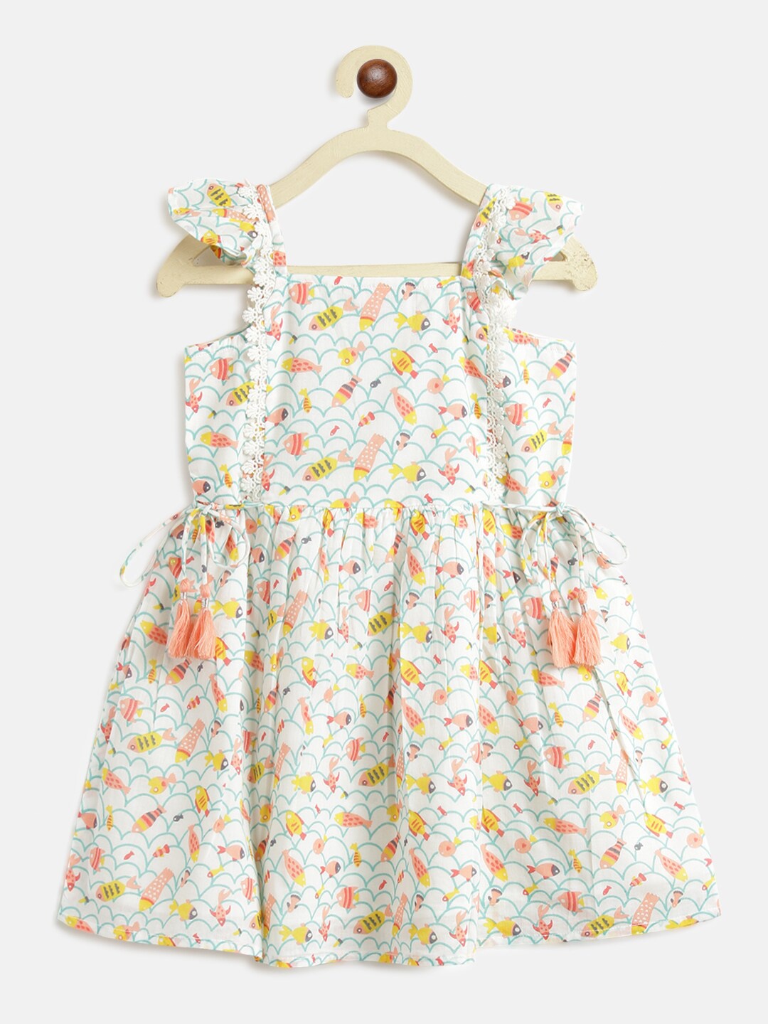 

Kids On Board Girls Printed Cotton Dress, White