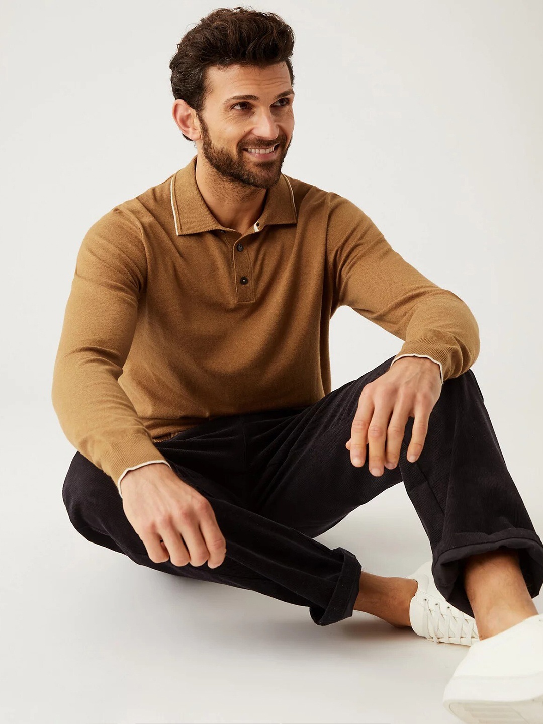

Marks & Spencer Men Polo Collar Cotton T-shirt, Brown