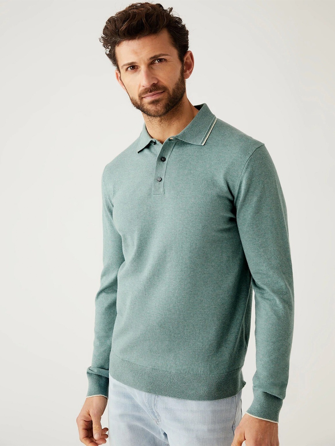 

Marks & Spencer Men Polo Collar Cotton T-shirt, Green