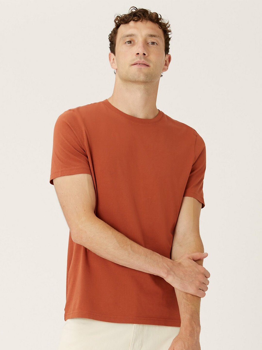 

Marks & Spencer Men Round Neck Pure Cotton T-shirt, Rust