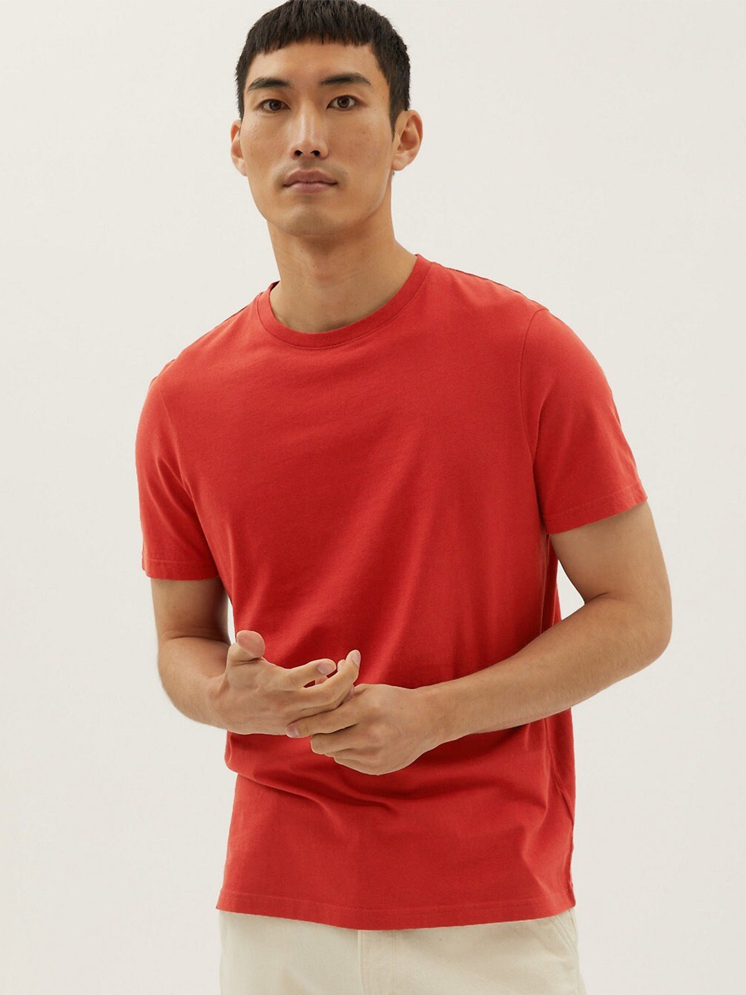 

Marks & Spencer Men Round Neck Pure Cotton T-shirt, Red