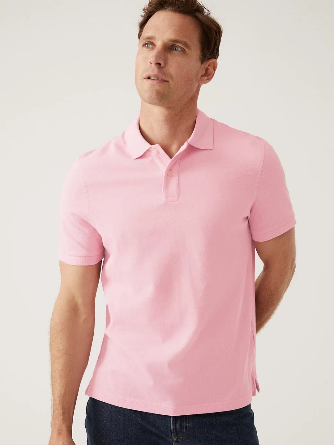 

Marks & Spencer Men Polo Collar Pure Cotton T-shirt, Pink