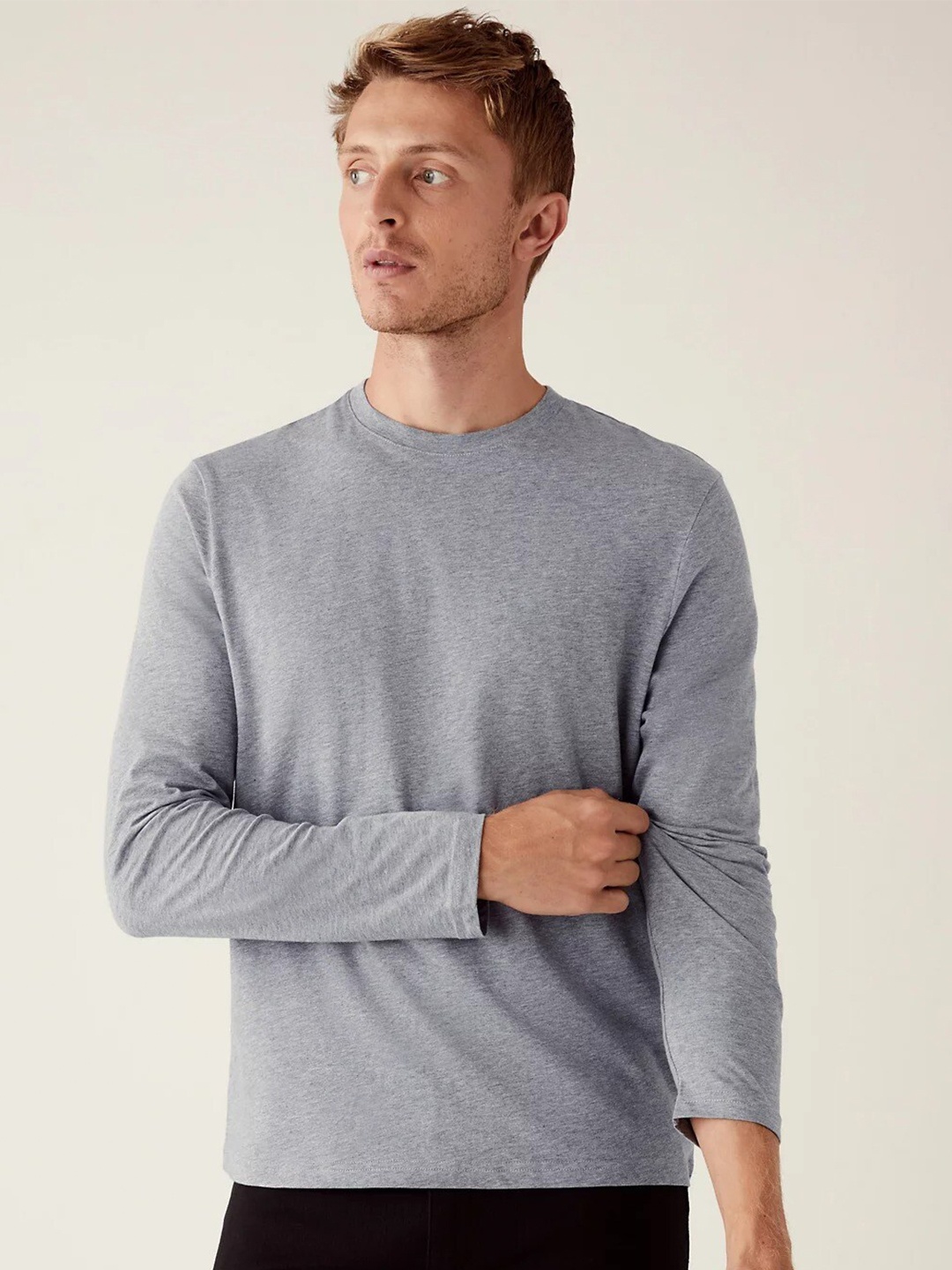 

Marks & Spencer Men Long Sleeves Pure Cotton T-shirt, Grey