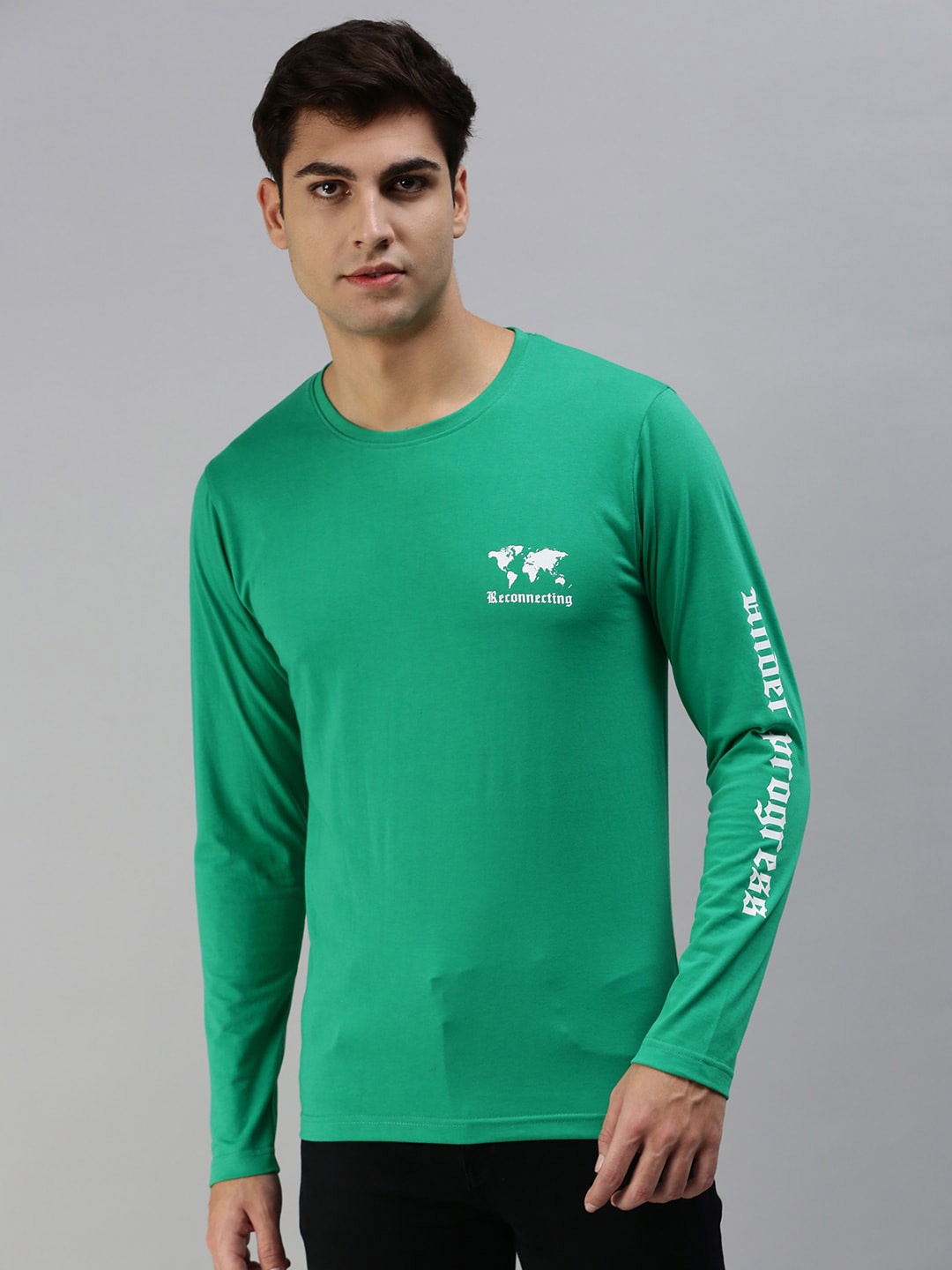 

VEIRDO Men Round Neck Pure Cotton T-shirt, Green