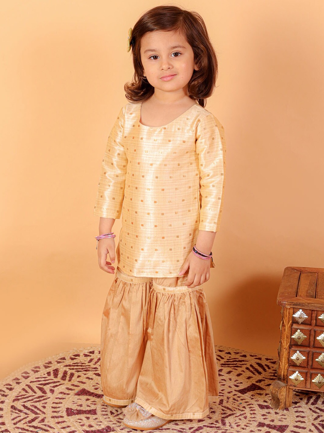 

VASTRAMAY Girls Kurta with Sharara, Gold