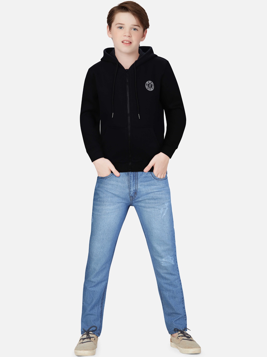 

Gini and Jony Boys Solid Cotton Hooded Open Front Sweatshirt, Black