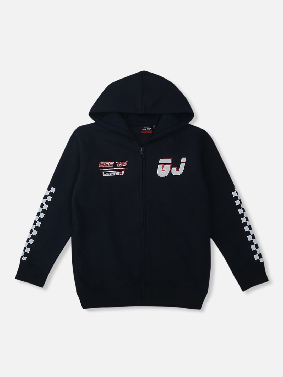 

Gini and Jony Boys Typography Printed Fleece Hooded Open Front Sweatshirt, Navy blue