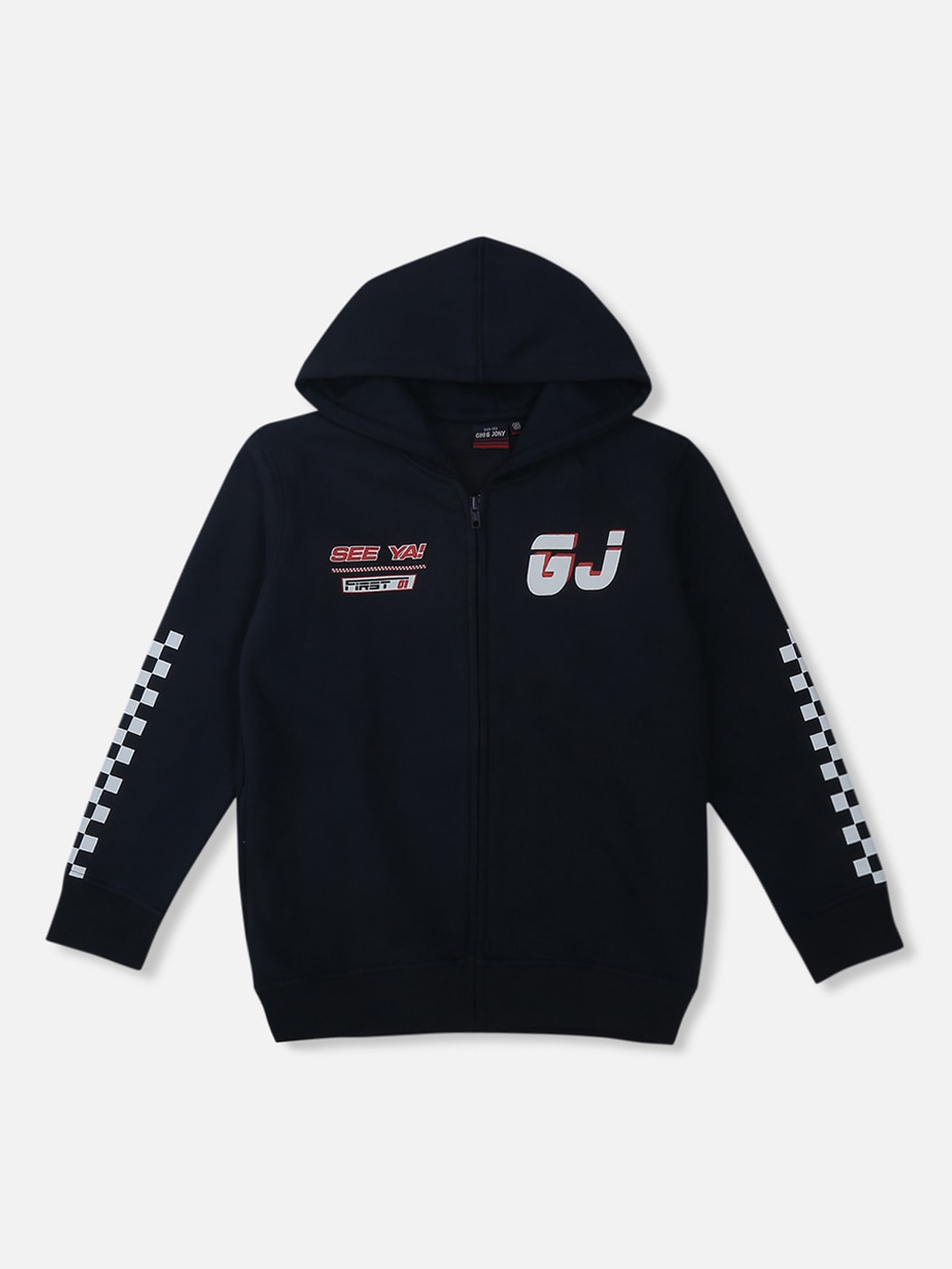

Gini and Jony Boys Typography Printed Fleece Hooded Open Front Sweatshirt, Navy blue