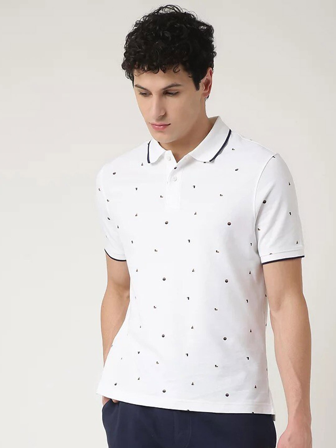 

Marks & Spencer Men Conversational Printed Polo Collar Pure Cotton T-shirt, White