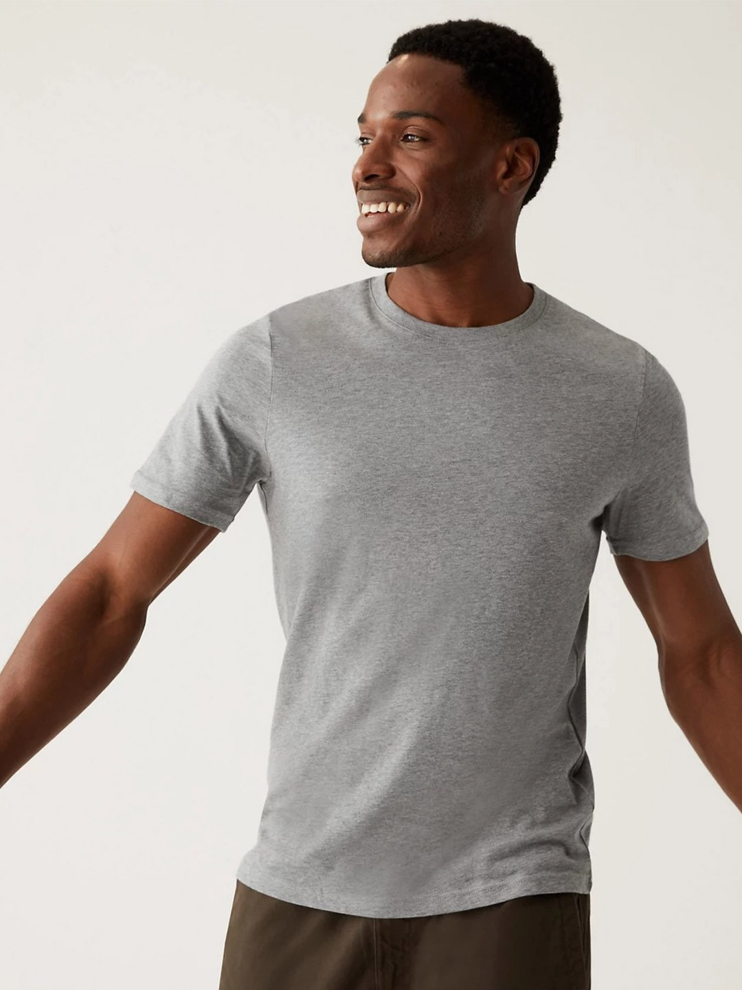 

Marks & Spencer Men Round Neck Cotton T-shirt, Grey
