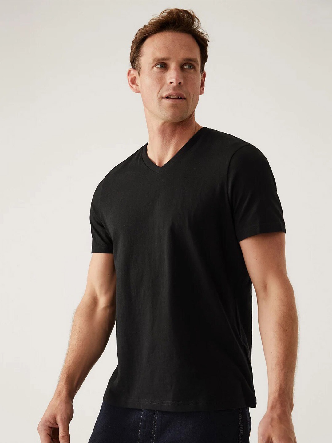 

Marks & Spencer Men V-Neck Pure Cotton T-shirt, Black