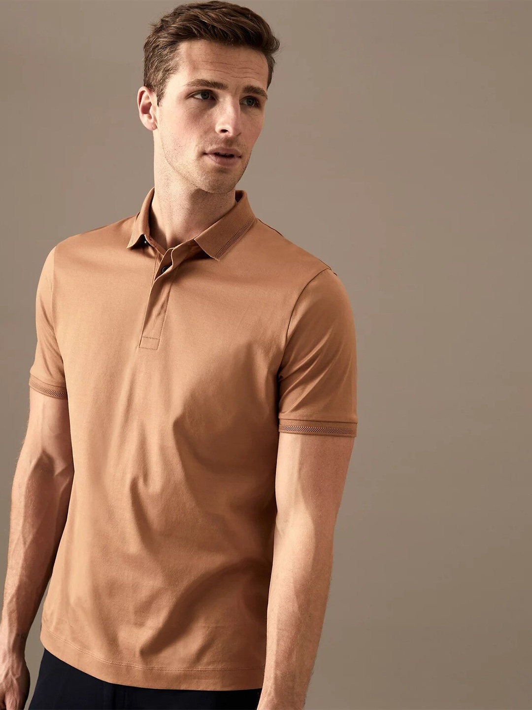 

Marks & Spencer Men Polo Collar Cotton T-shirt, Bronze