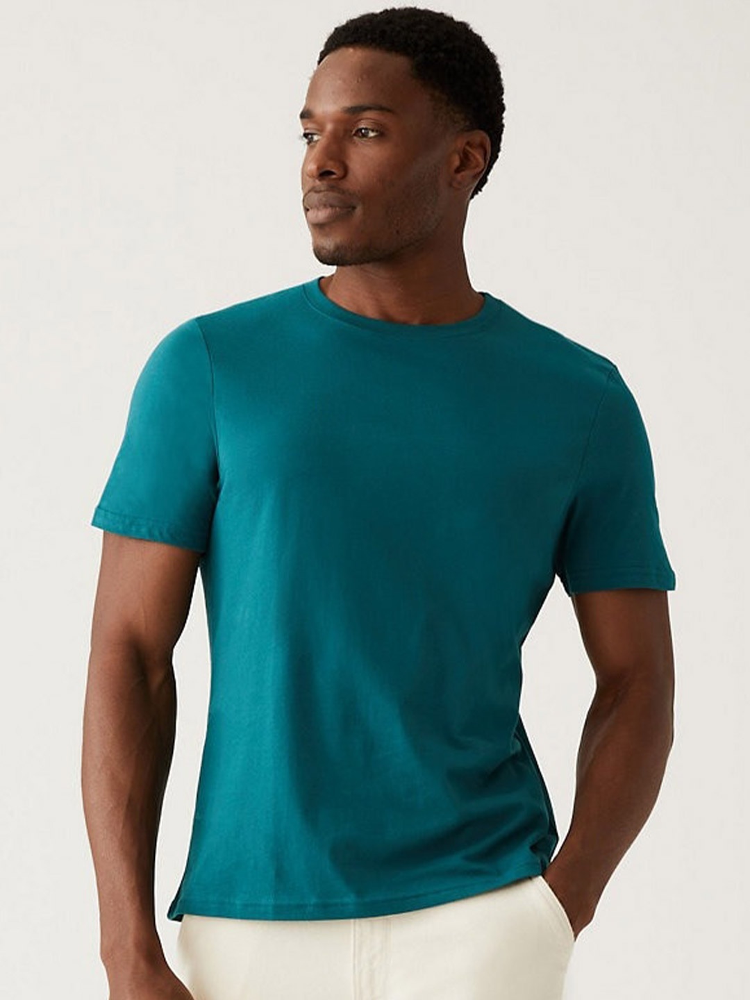 

Marks & Spencer Men Round Neck Pure Cotton T-shirt, Turquoise blue
