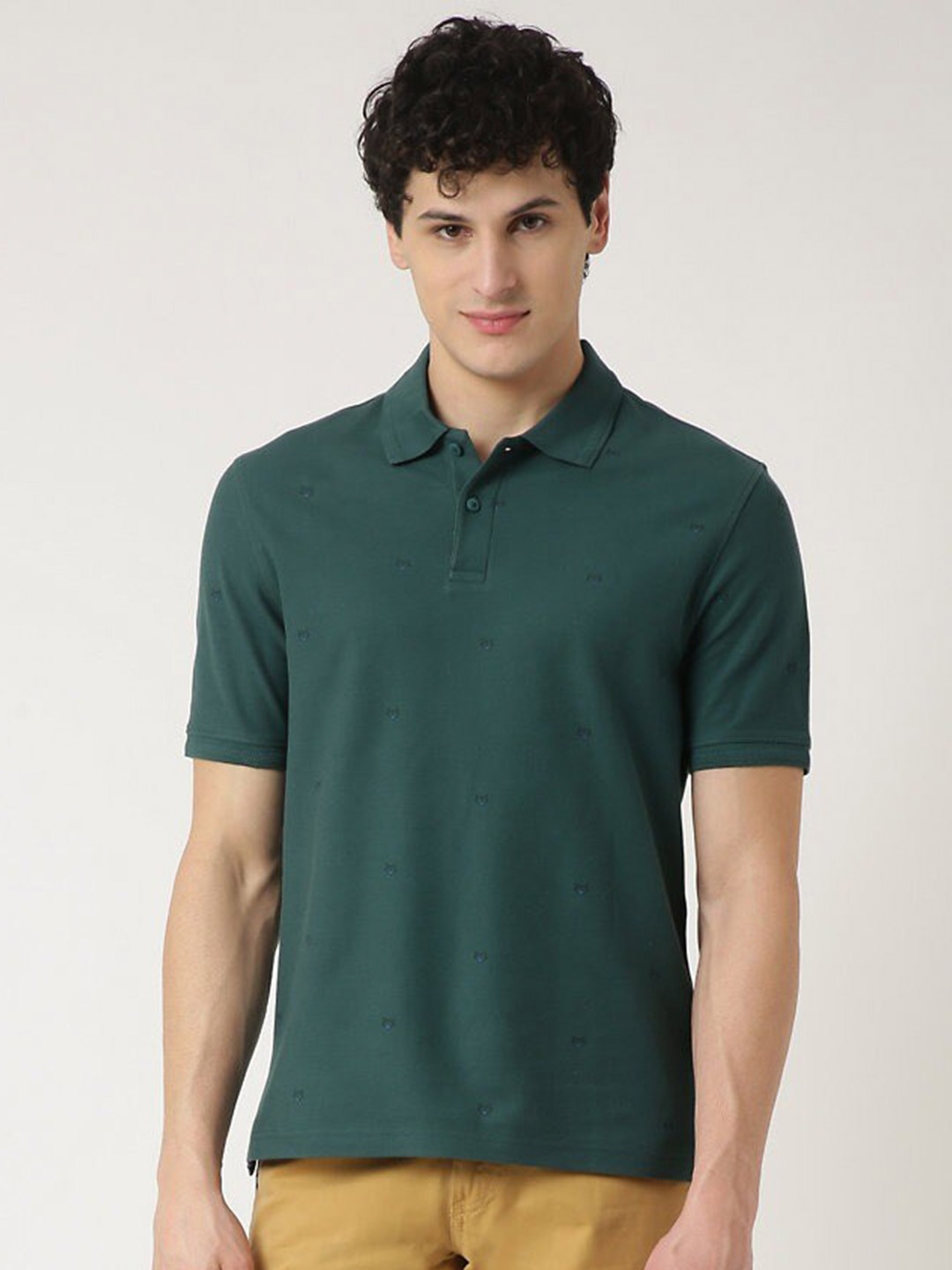 

Marks & Spencer Men Polo Collar Cotton T-shirt, Green
