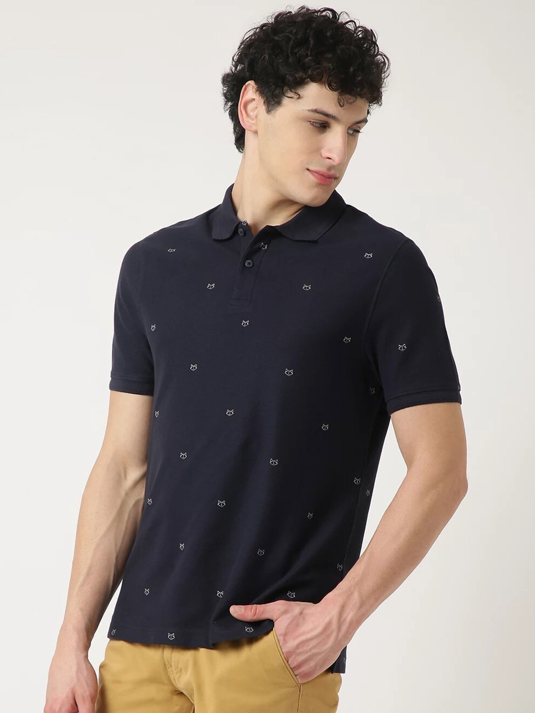 

Marks & Spencer Men Printed Polo Collar Cotton T-shirt, Navy blue