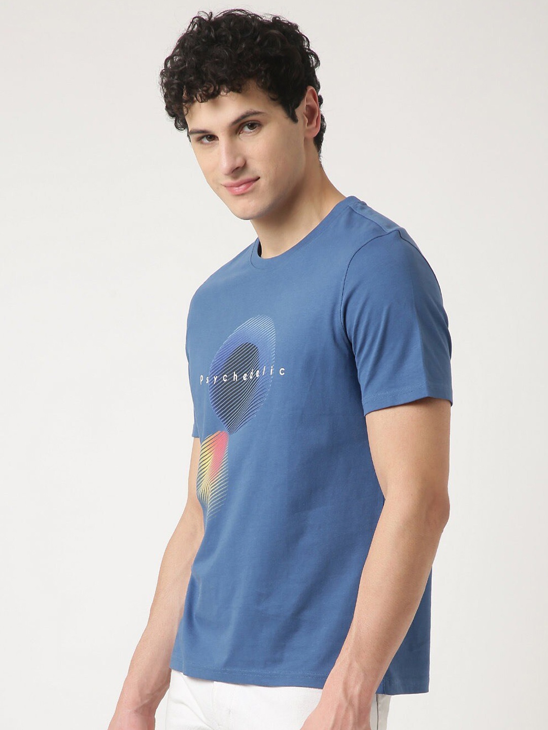 

Marks & Spencer Men Graphic Printed Round Neck Pure Cotton T-shirt, Blue