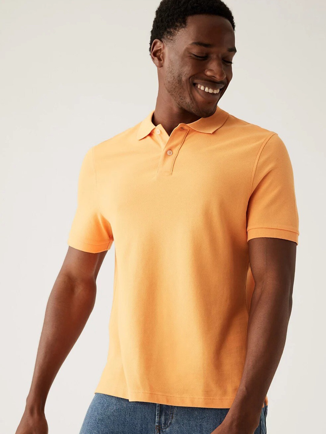 

Marks & Spencer Men Polo Collar Cotton T-shirt, Orange