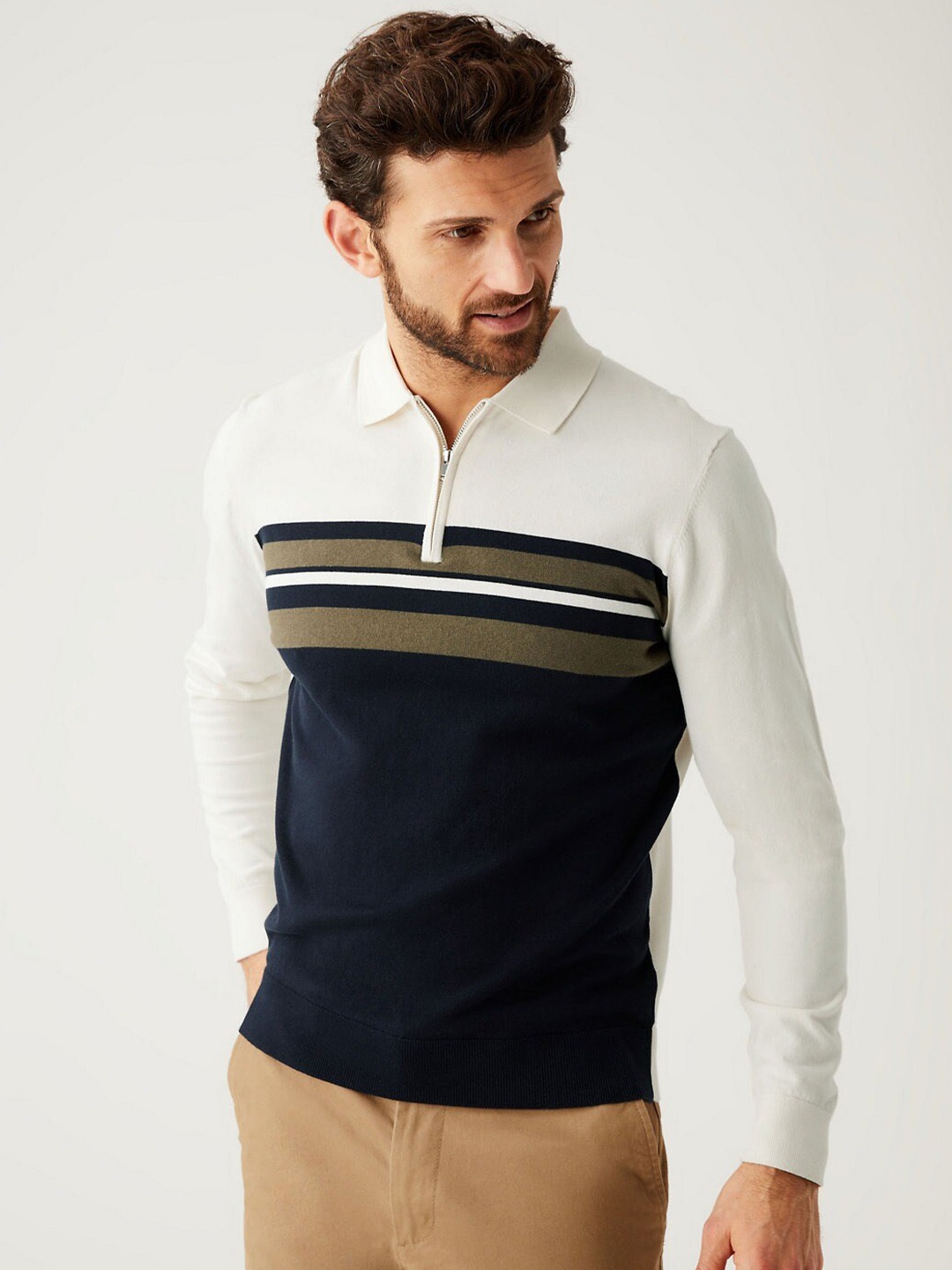 

Marks & Spencer Men Colourblocked Polo Collar T-shirt, Navy blue