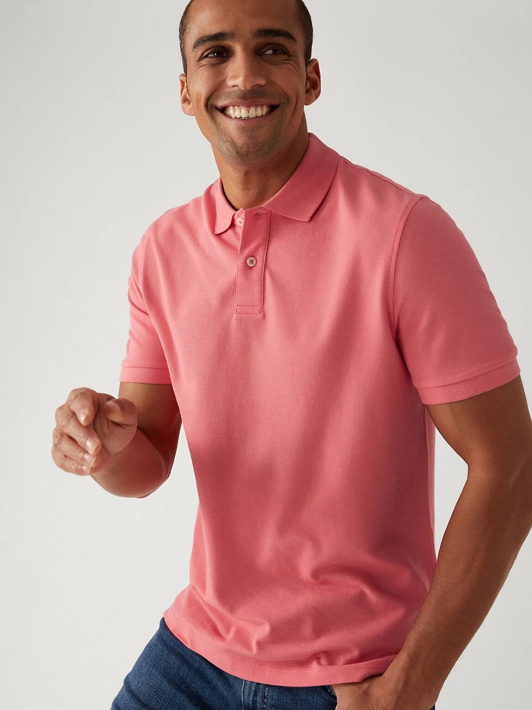 

Marks & Spencer Men Polo Collar Pure Cotton T-shirt, Pink