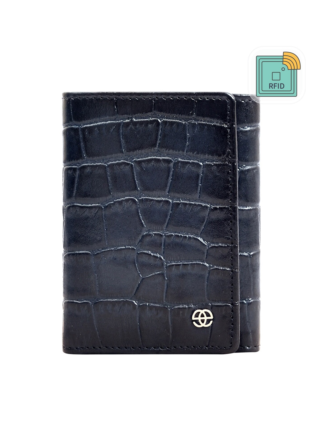 

Eske Men Textured Leather Three Fold Wallet, Navy blue