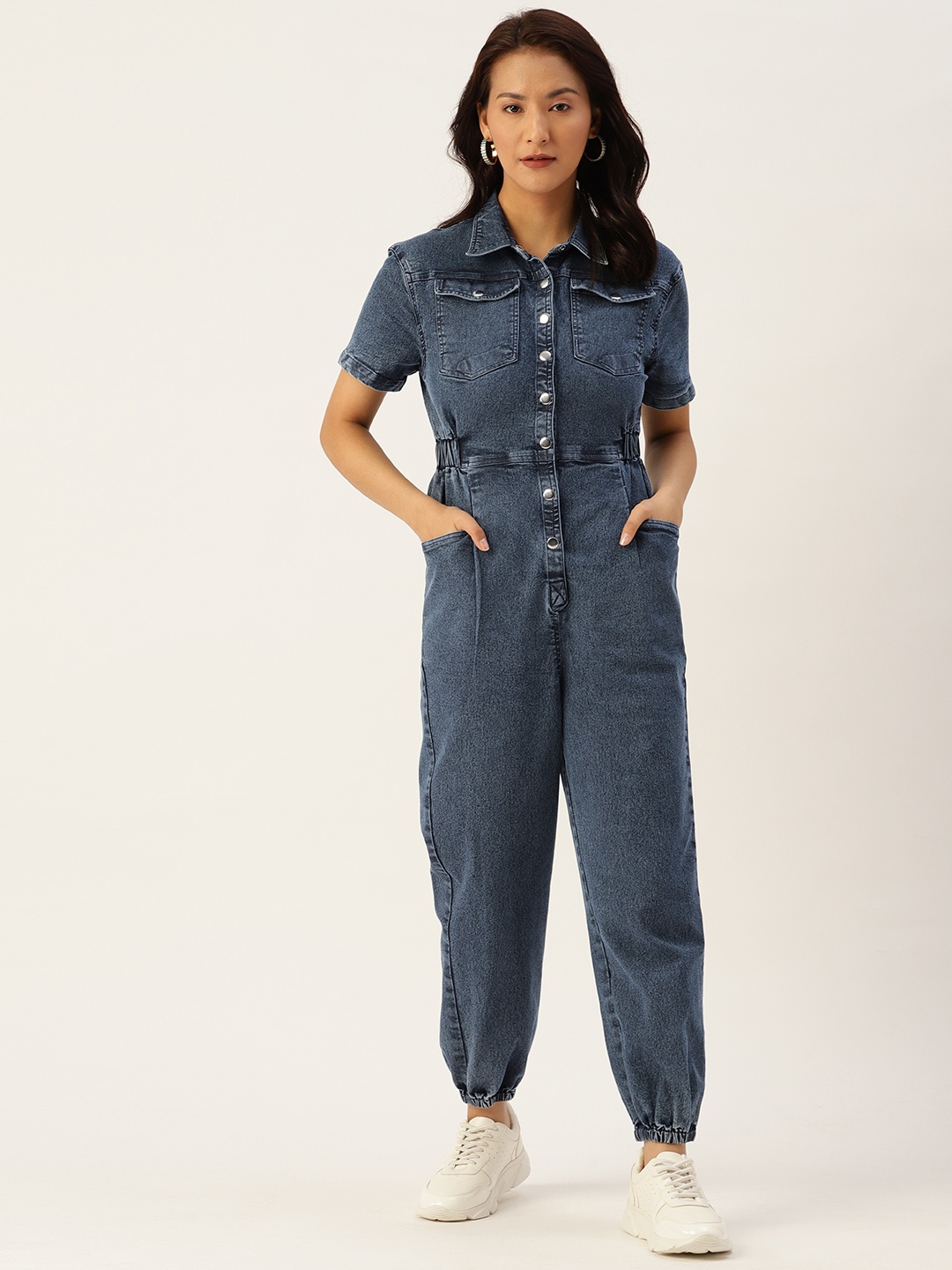 

MISRI Denim Cotton Basic Jumpsuit, Blue