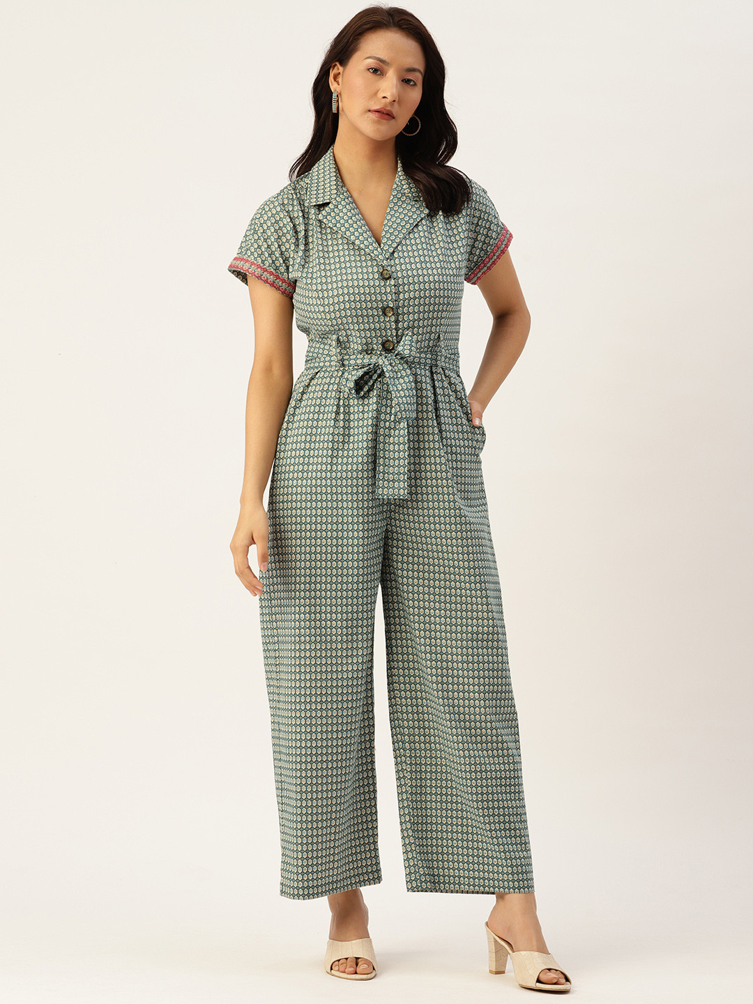 

MISRI Printed Cotton Basic Jumpsuit, Teal