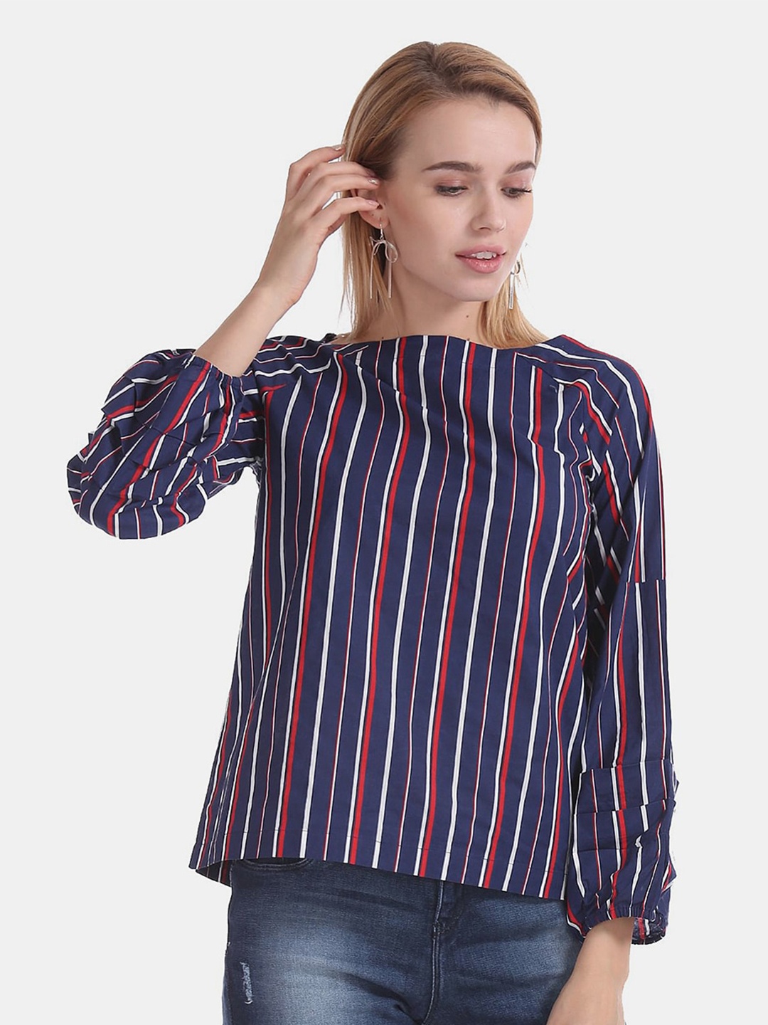 

V-Mart Striped Cotton Top, Navy blue