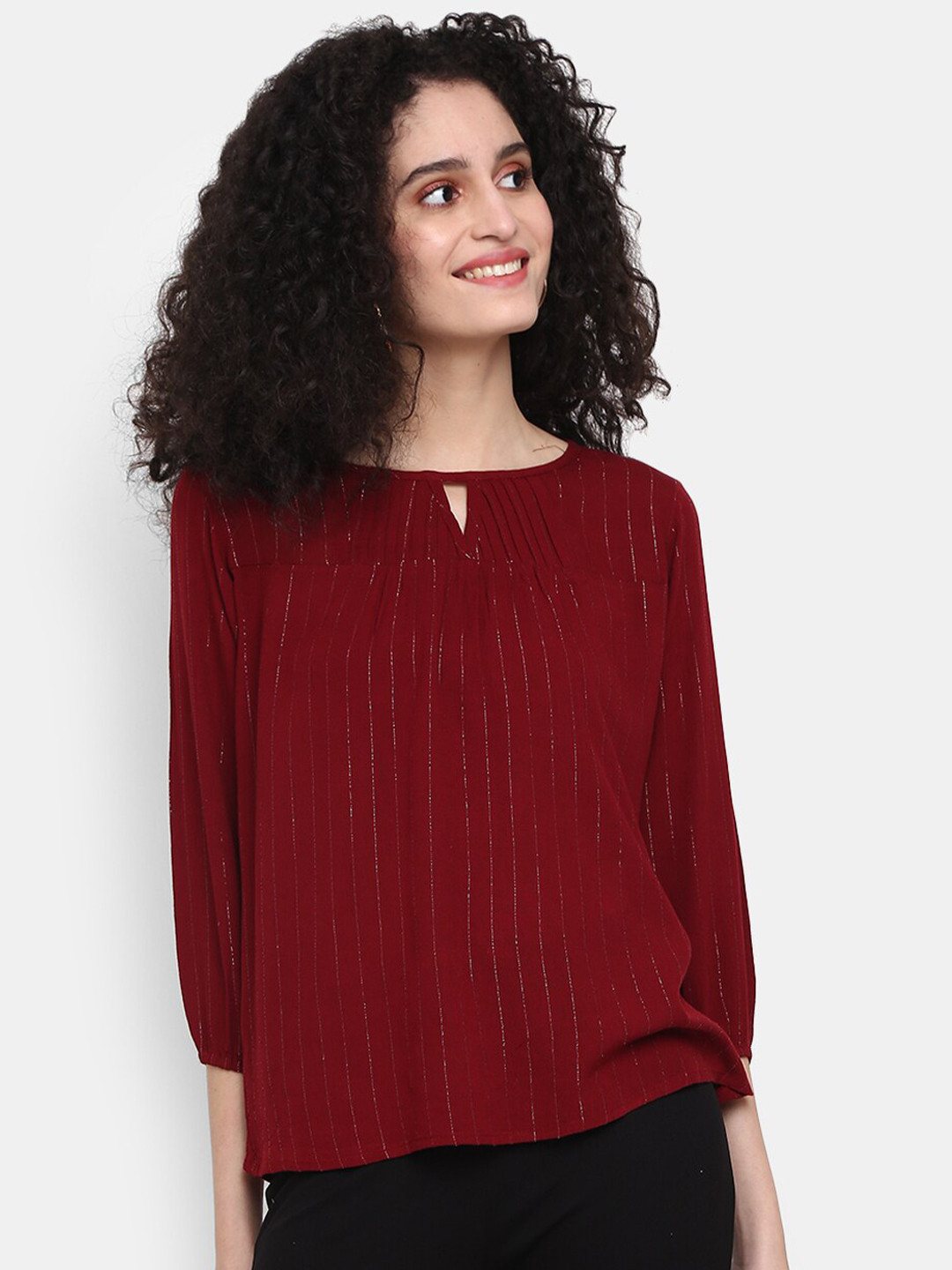 

V-Mart Keyhole Neck Cotton Top, Maroon