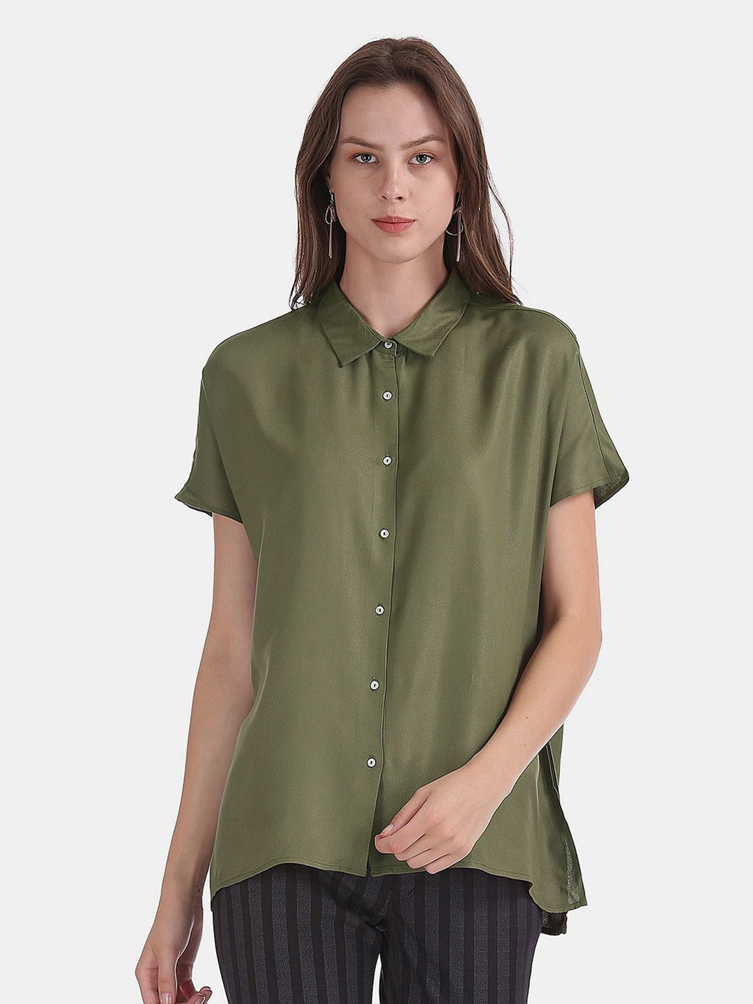 

V-Mart Women Regular Casual Cotton Shirt, Olive