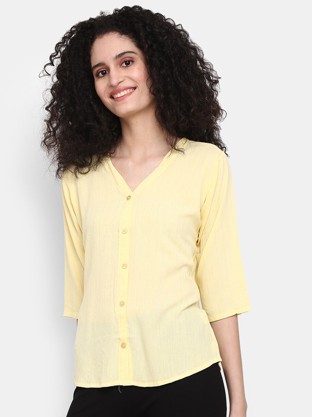 

V-Mart Shirt Sleeve V-Neck Top, Yellow