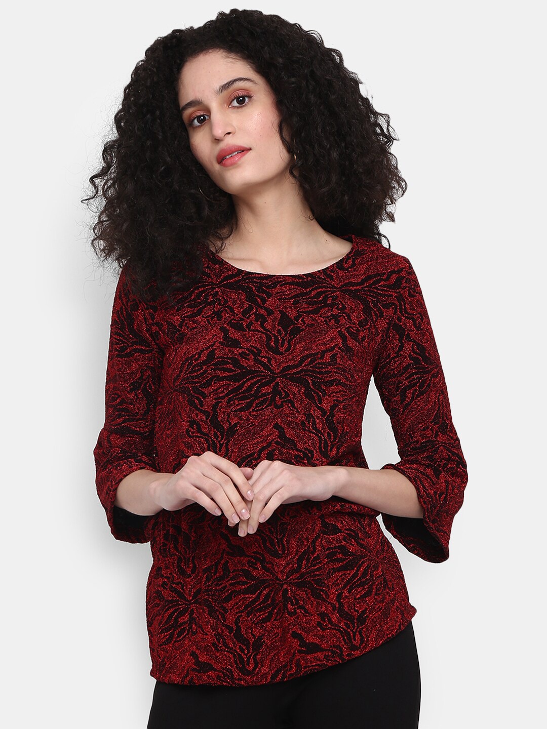 

V-Mart Red Abstract Self Design Cotton Top