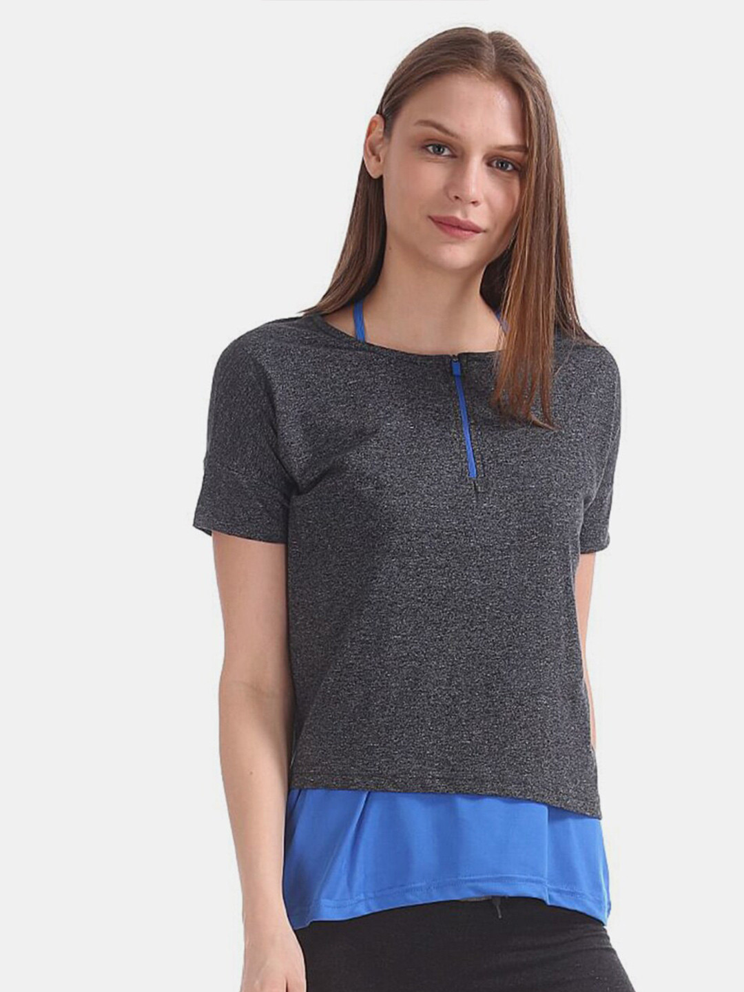 

V-Mart Extended Sleeves Regular Heathered Top & Camisole, Grey