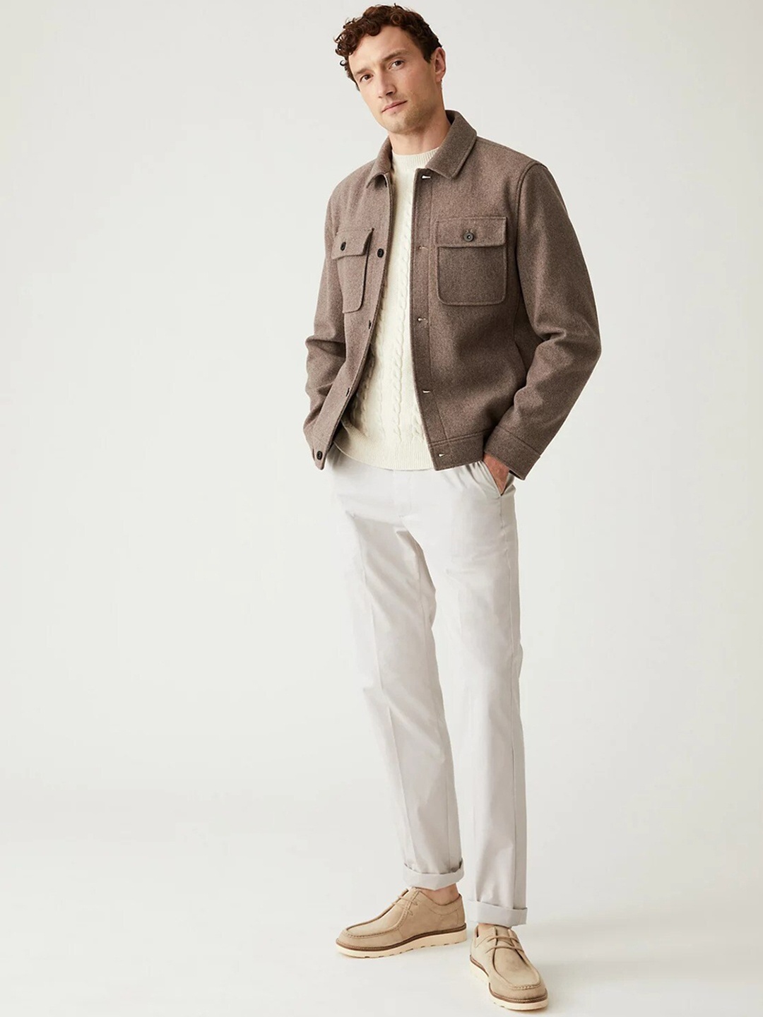 

Marks & Spencer Men Mid-Rise Chinos Trousers, Cream